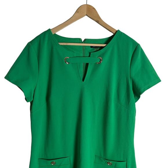 Tommy Hilfiger Kelly Green Short Sleeve Grommet Split Neck Sheath Dress Size 14 - Picture 4 of 10